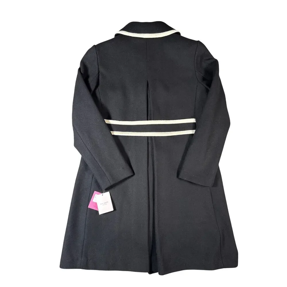 Kate Spade Wool Walker Overcoat Womens‎ Medium 6-8 Framed Aline Black Cream